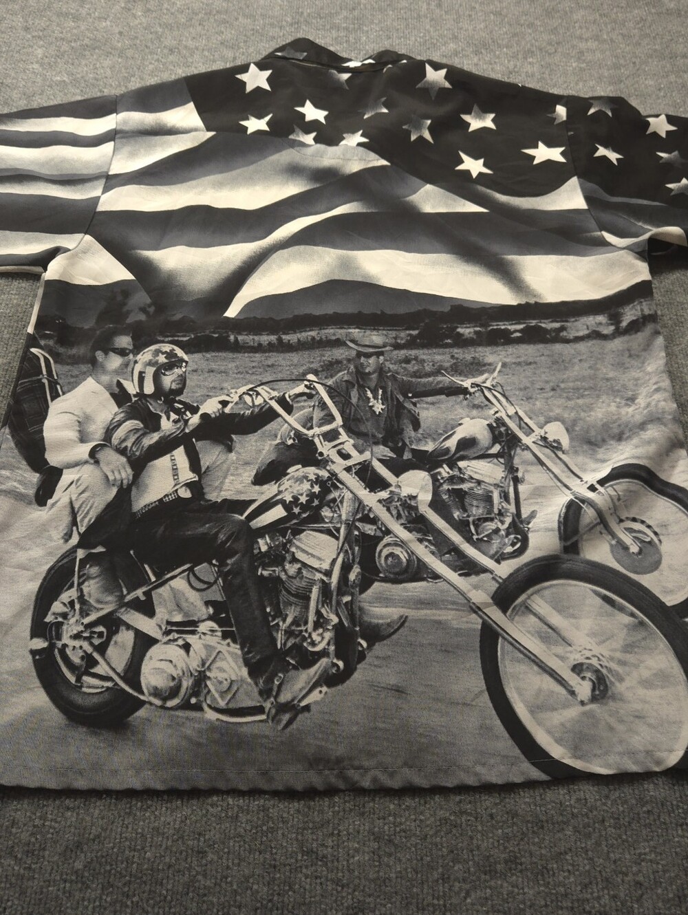 ​Vintage Dragonfly Easy Rider Motorcycle‎ Button Up Shirt  Large Black White AOP